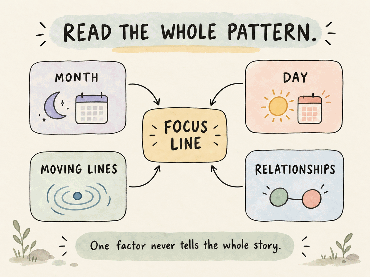 Focus line connected to month, day, moving lines and relationships