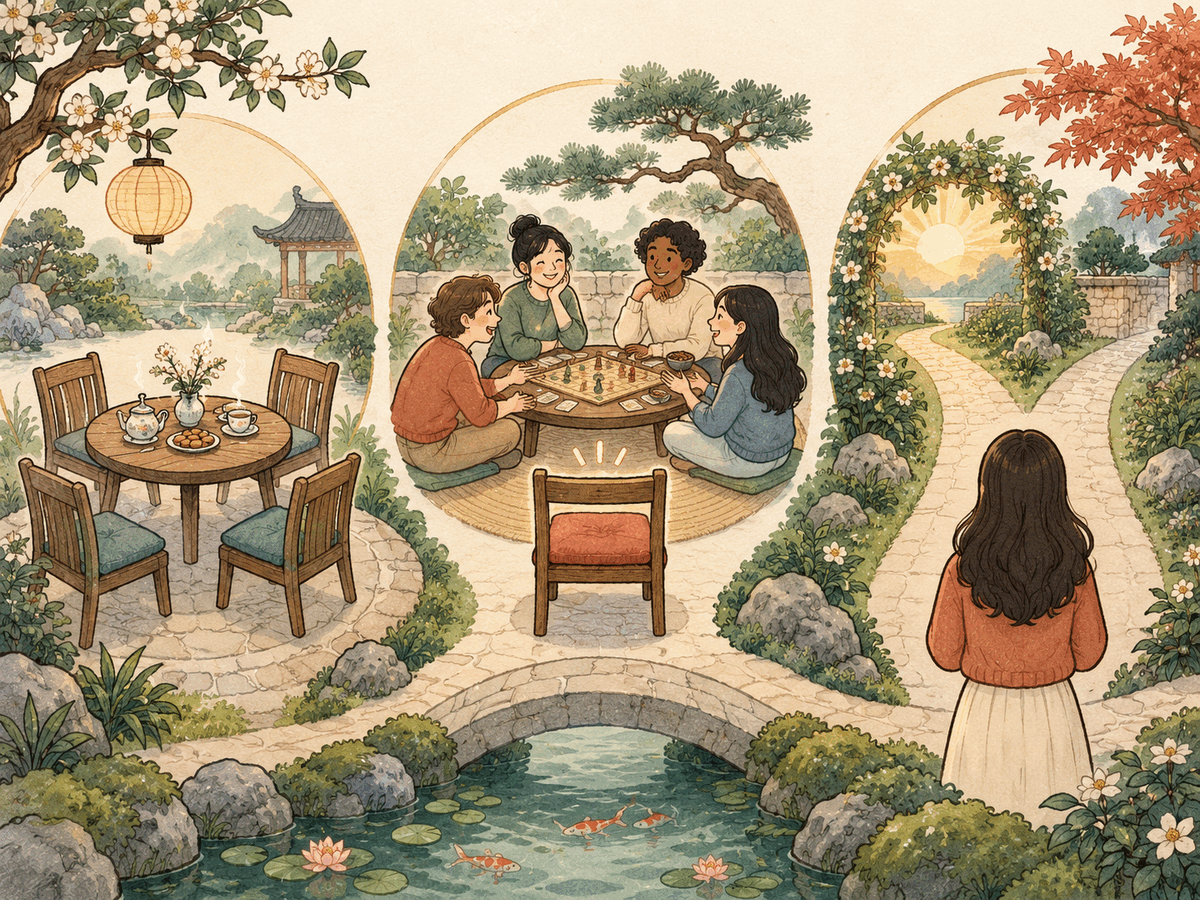 Three garden spaces represent a one-to-one invitation, a named group gathering, and freedom to choose