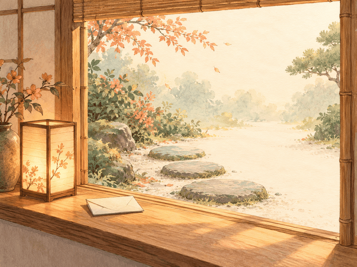 A single note rests by an open window and a partly revealed path.